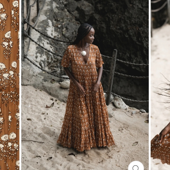 Daughters of India Chaaya Maxi Dress in Chai Cotton tiered vneck maxi dress - Picture 8 of 13